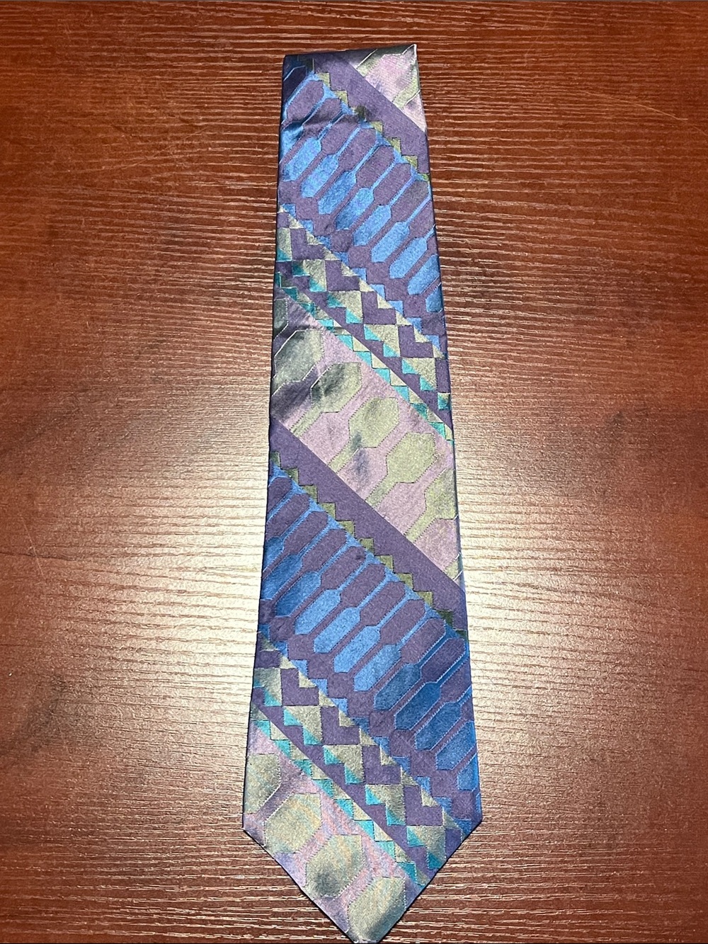 Guy Laroche Blue & Purple Silk Diagonal Geometric Tie